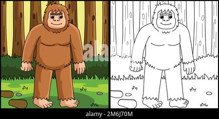 Bigfoot Animal Coloring Page Colored Illustration Stock Vector