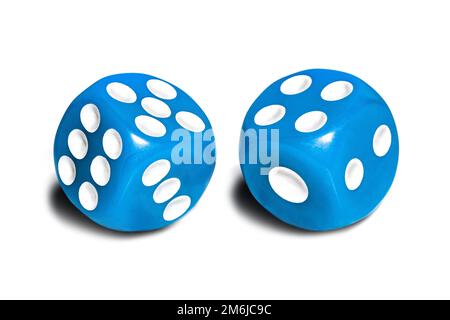 Two blue dices all six numbers sides Stock Photo