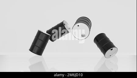 Dropping crude oil barrels Stock Photo