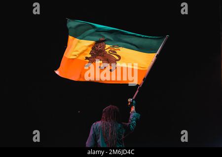 Black man waving jamaica flag Stock Photo