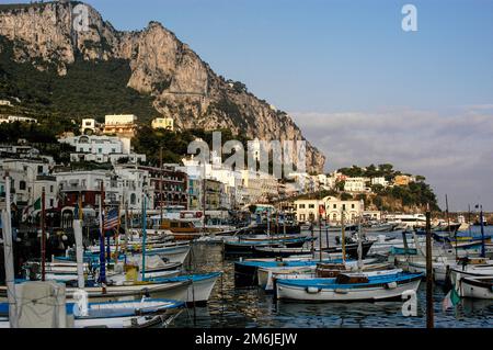 The main harbor on the Island of Capri, Italy just off the cost of Naples. Stock Photo