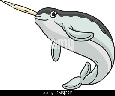 Narwhal Marine Animal Cartoon Colored Clipart Stock Vector