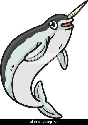 Narwhal Marine Animal Cartoon Colored Clipart Stock Vector