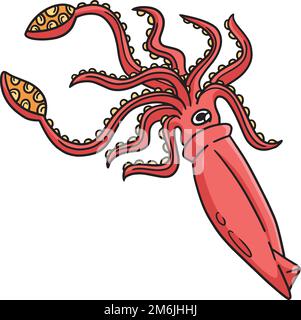 Giant Squid Marine Animal Cartoon Colored Clipart  Stock Vector