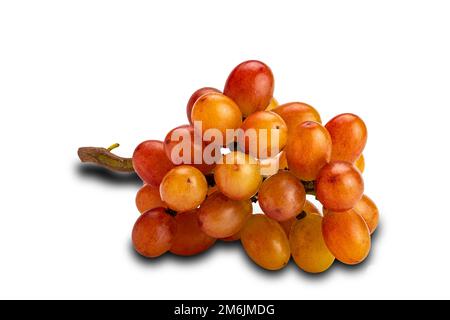 Bunch of freshly harvested ripe red grapes isolated on white background. Stock Photo