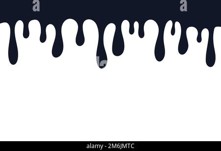 Abstract background with black melt drips. Current paint or blood drop, oil flow, liquid caramel, ink, chocolate sauce splash. Vector illustration Stock Vector