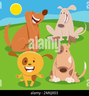 Cartoon dogs characters group outdoor coloring page Stock Photo - Alamy