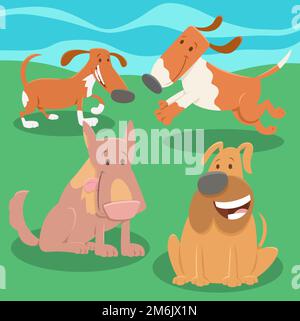 Cartoon dogs animal characters group coloring page Stock Photo - Alamy