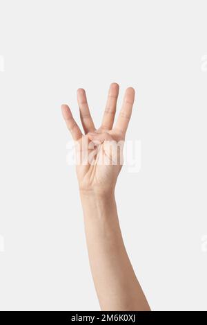 Inner palm with fingers pointing up, finger alphabet in sign language L ...