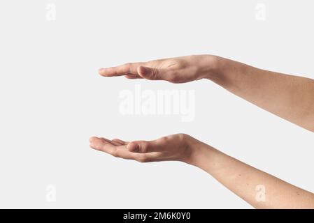 Two female open hands gesturing on white. Stock Photo