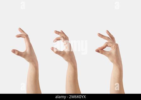 Set of female hands grip gesture on white. Stock Photo