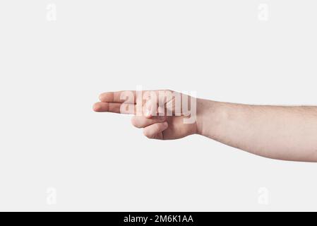 Male hand sign language H on white. Stock Photo