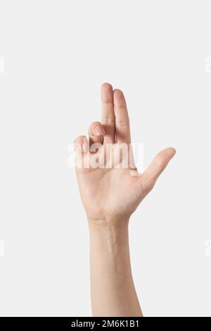 Female hand with palm facing up on white background Stock Photo - Alamy