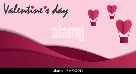 Universal wide banner, romantic Valentines Day quote card, postcard, invitation, banner template in pink and red. Color of the Year 2023 Viva Magenta Stock Vector
