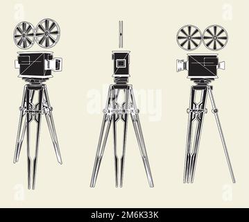 Antique Movie Stand Camera Stock Vector
