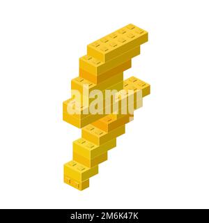 Lightning icon collected from plastic blocks in isometric style for print and design. Vector illustration. Stock Vector