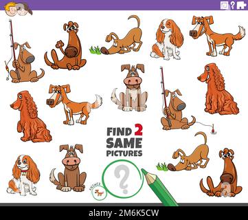 Find two same cartoon dog characters educational task Stock Photo - Alamy