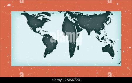 World Map Poster. Gringorten square equal-area projection. Vintage World shape with grunge texture. Stylish vector illustration. Stock Vector