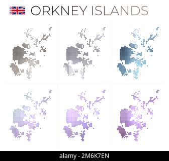 Orkney Islands dotted map set. Map of Orkney Islands in dotted style. Borders of the island filled with beautiful smooth gradient circles. Stock Vector