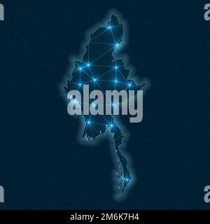 Myanmar Net Map Network map of Myanmar. Country digital connections map. Technology ...