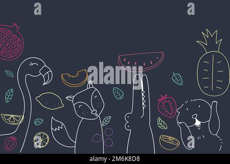 Summertime animal and fruit doodle vector Stock Vector