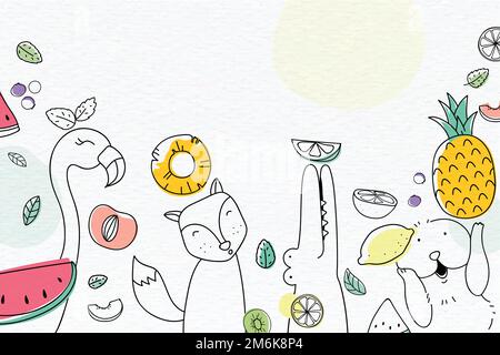 Summertime fruity animal doodle vector Stock Vector