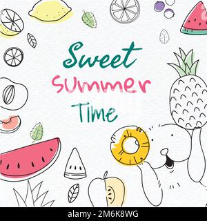 Sweet summertime doodle frame vector Stock Vector