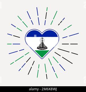 Lesotho heart with flag of the country. Sunburst around Lesotho heart sign. Vector illustration. Stock Vector