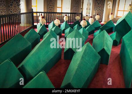 Rows of coffins in ottoman mausoleum tomb Stock Photo
