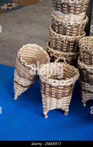 Empty wicker baskets for sale Stock Photo