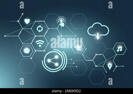 Blue social network technology icons background vector Stock Vector