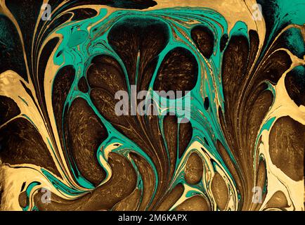 Abstract marble texture floral pattern . Traditional art of Ebru marbling Stock Photo
