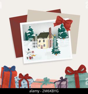 Hand-drawn Christmas postcards with gift boxes Stock Vector