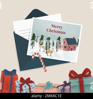 Hand-drawn Christmas postcards with gift boxes Stock Vector