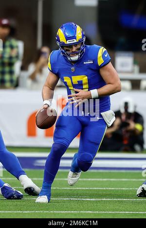 Defensive tackle (97) Michael Hoecht of the Los Angeles Rams warms up  before playing against the San Francisco 49ers in an NFL football game,  Monday, Oct. 3, 2022, in Santa Clara, Calif.