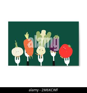 Fresh vegetable cartoons on forks vector Stock Vector