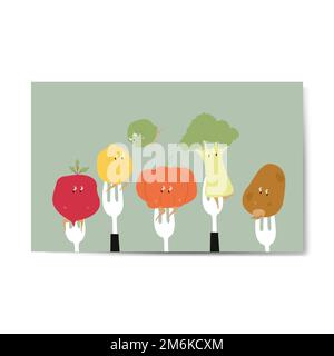 Fresh organic vegetable cartoons on forks Stock Vector