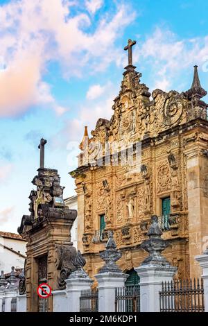 Historic baroque church facade in Pelourinho Stock Photo