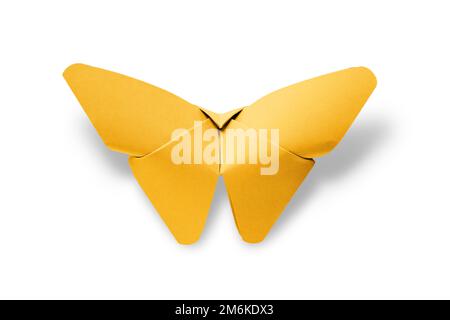 Yellow paper butterfly origami isolated on a white background Stock Photo