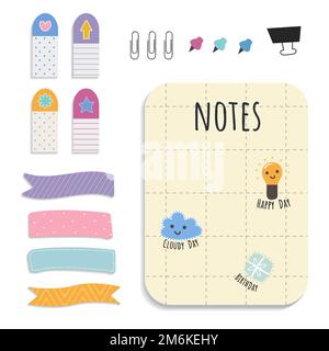 Cute sticky note papers printable set Stock Vector