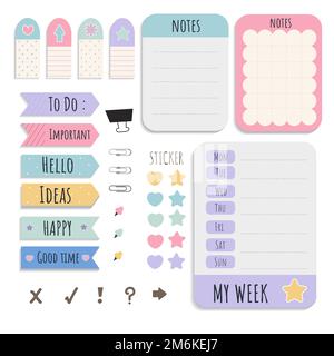 Cute sticky note papers printable set Stock Vector