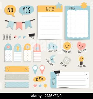 Cute sticky note papers printable set Stock Vector