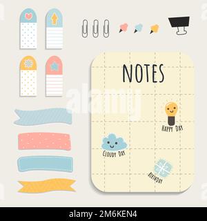 Cute sticky note papers printable set Stock Vector