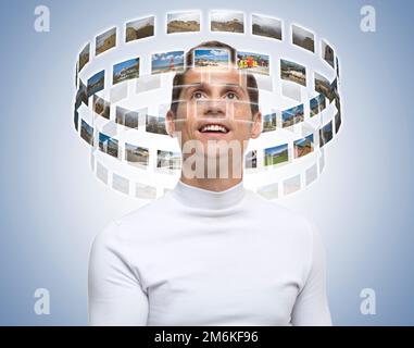 High-tech researchers and hologram Stock Photo