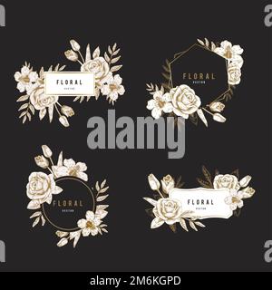 Blank hand drawn floral frames vector set Stock Vector