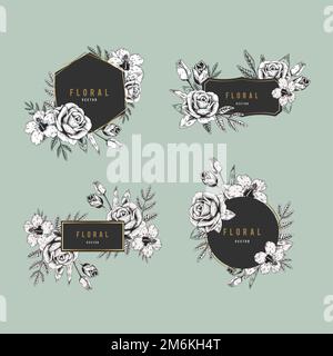 Blank hand drawn floral frames vector set Stock Vector