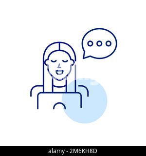 Girl chatting on laptop. Pixel perfect, editable stroke line icon Stock Vector