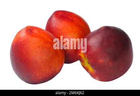 Several nectarines isolated on white background Stock Photo