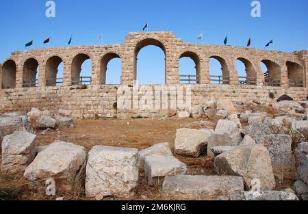 Exterior of Jerash ancient antrance of the roman city hippodrome in Jordan, Asia Stock Photo
