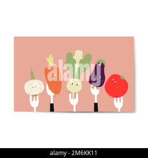 Fresh vegetable cartoons on forks vector Stock Vector
